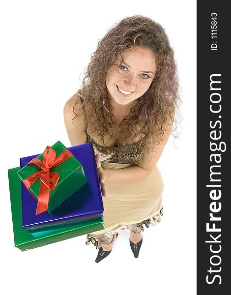 Isolated woman with gifts