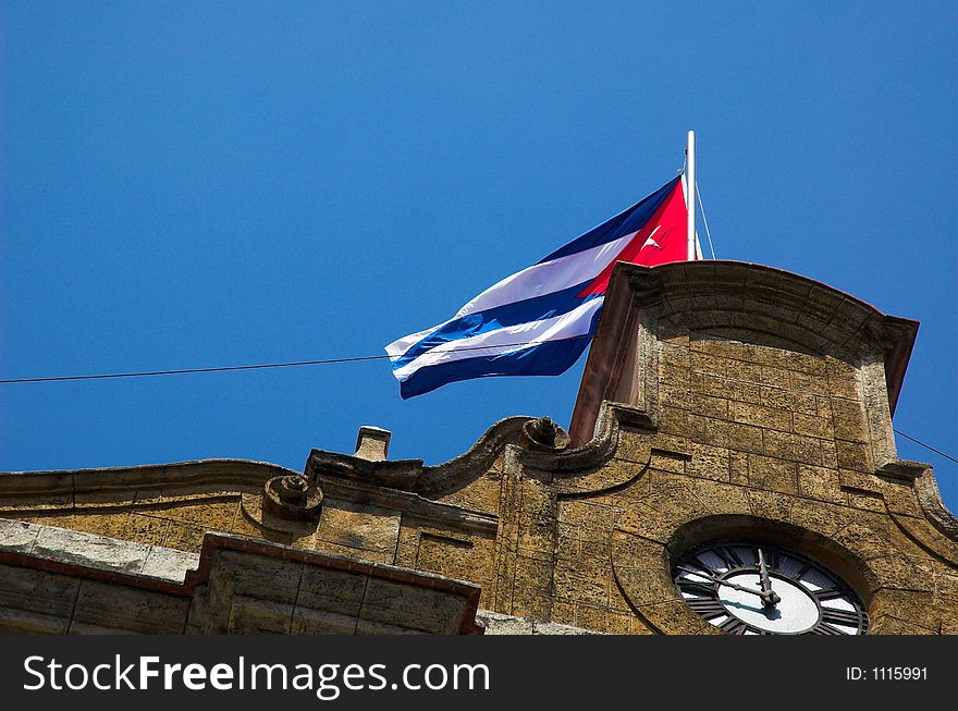 Cuban Flag on historic building in Old Town.