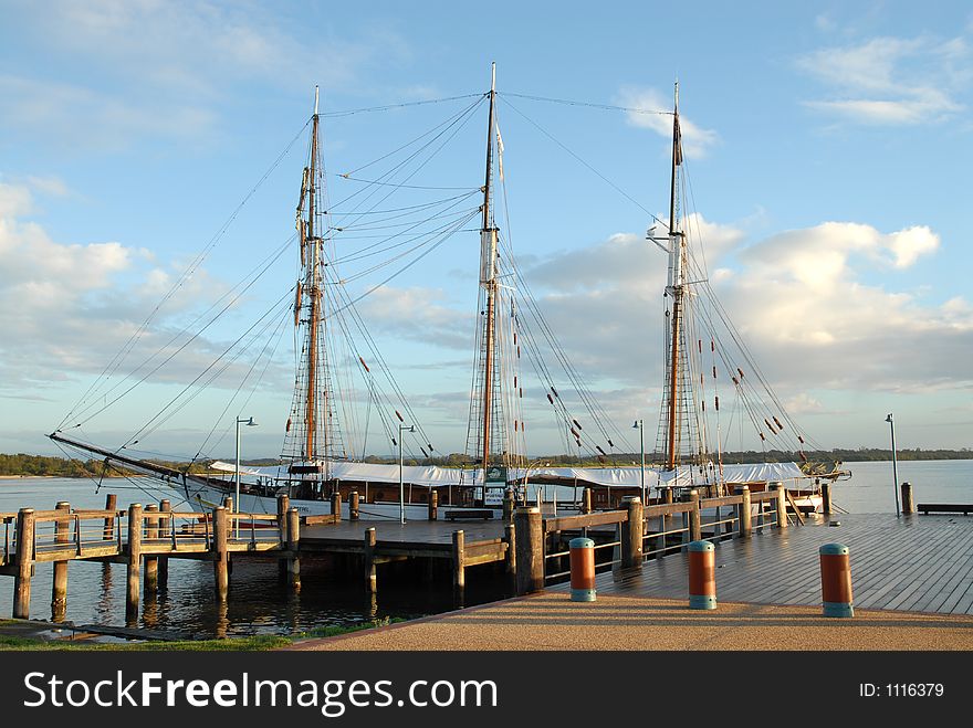 Old sailing ship docked in Australia