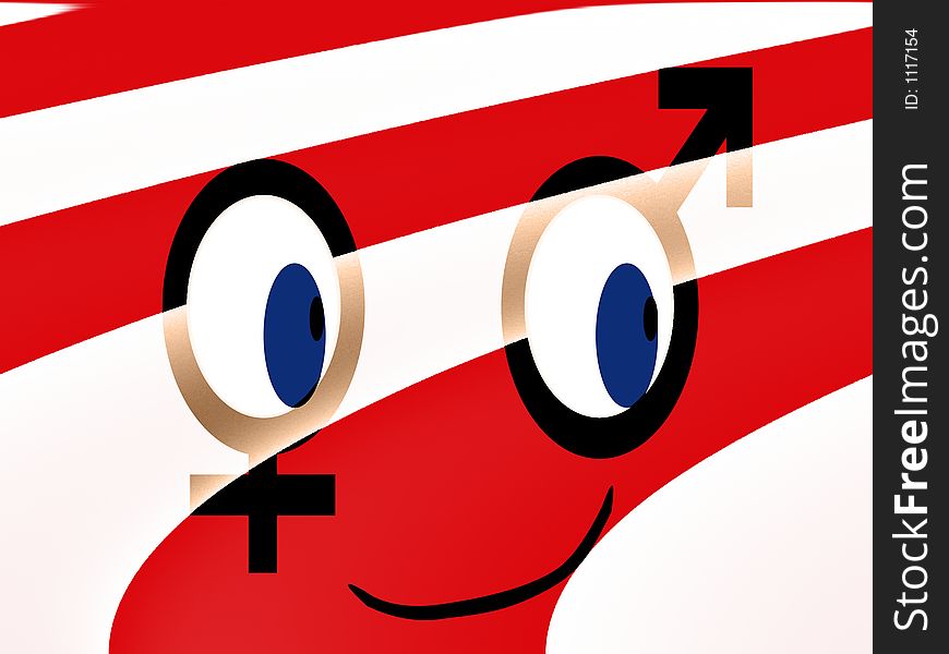 Illustration of smiling face illustrated with gender signs