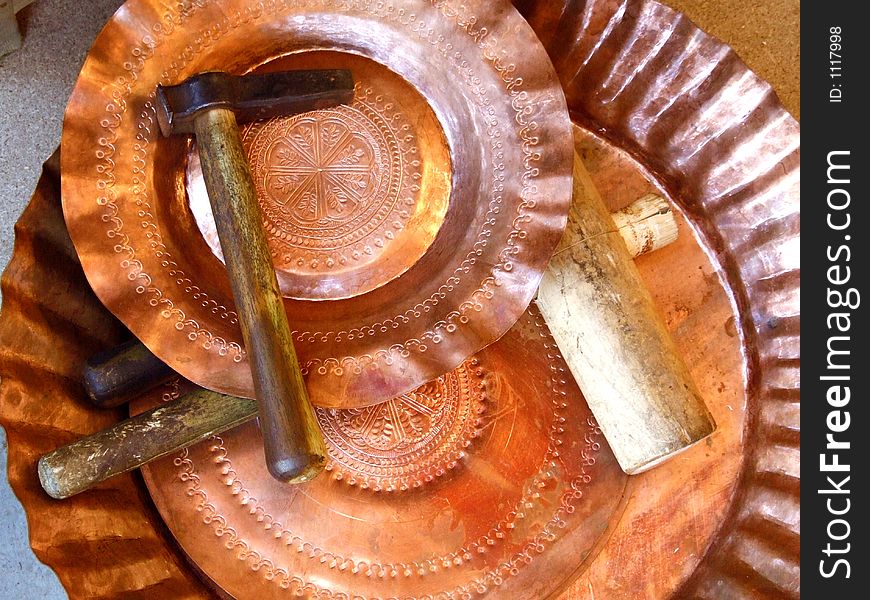 traditional Turkish handcraft copper trays. traditional Turkish handcraft copper trays