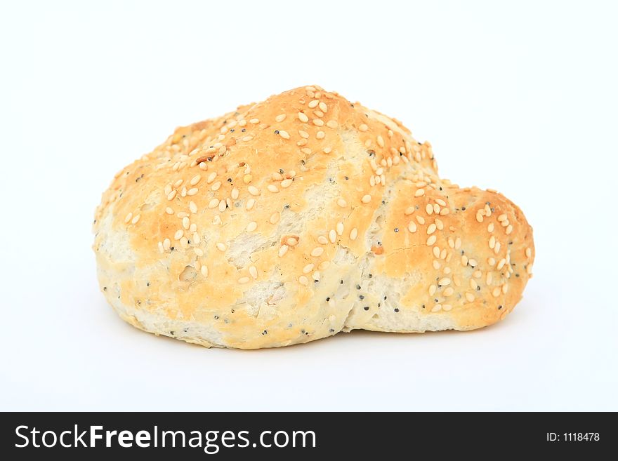 Healthy plain bread roll sandwich, close-up on white, isolated, macro, closeup, shallow dof. Healthy plain bread roll sandwich, close-up on white, isolated, macro, closeup, shallow dof