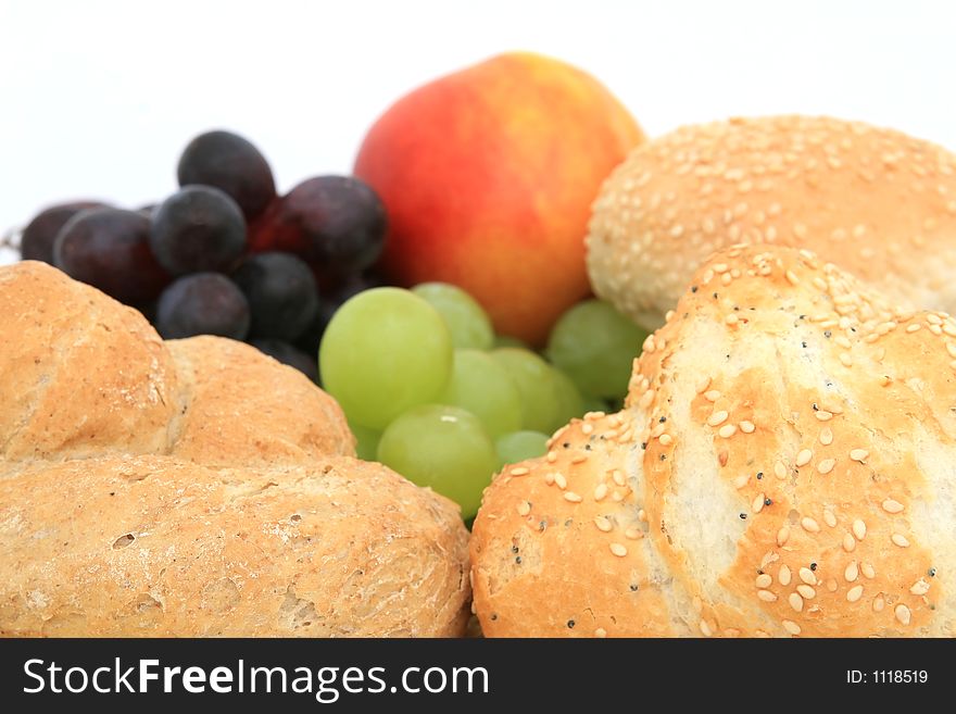 Healthy breakfast rolls, on white, copy space, shallow depth of field