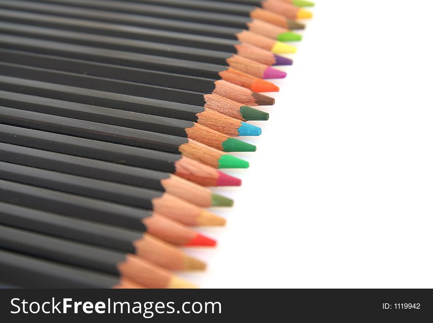 Color crayons in diagonal disposure