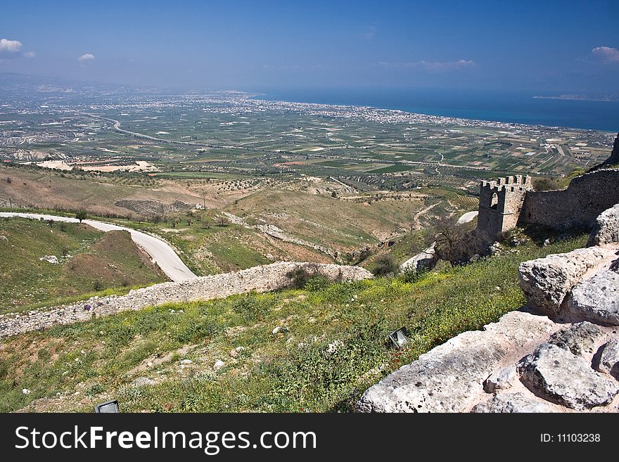 A view from Acrocorinth, Greece. A view from Acrocorinth, Greece
