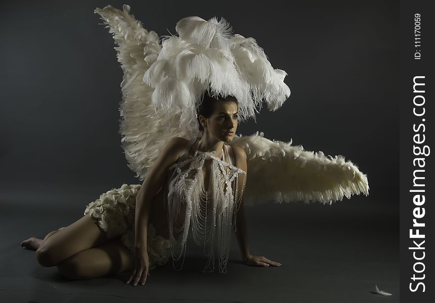 Woman in White Wings With Headdress
