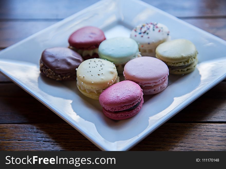 Macaroons Served on White Ceramic Plate