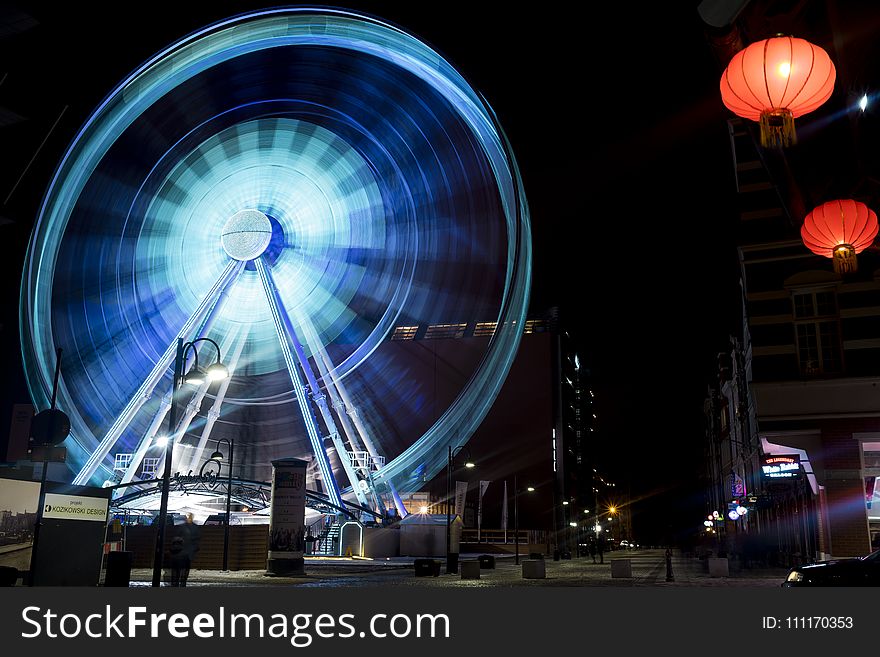 Time Lapse Photography of Blue Lighted Ferries Wheel