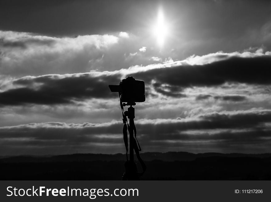 Grayscale Photo Of Camera Under The Sun