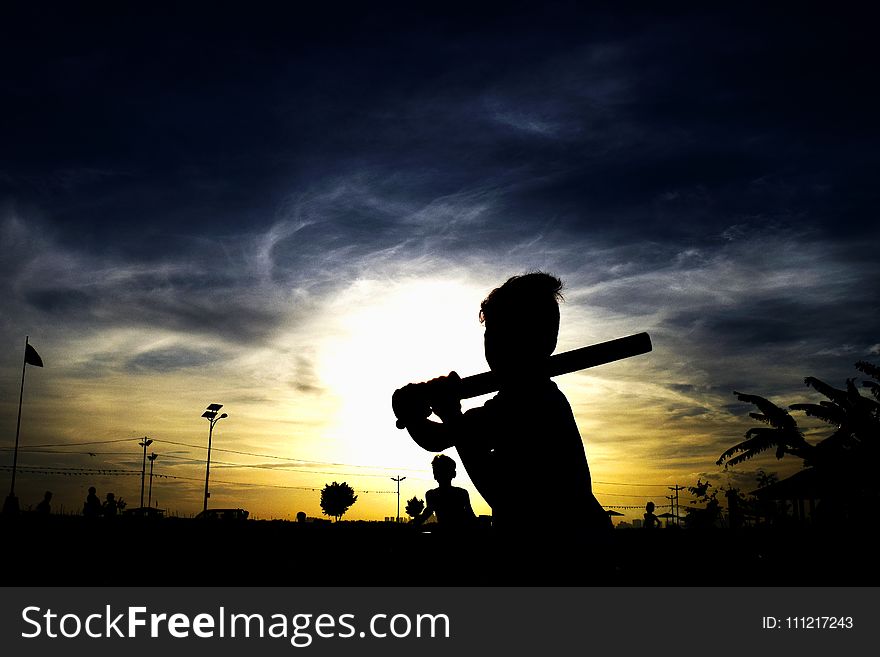 Silhouette of Person Holding Stick