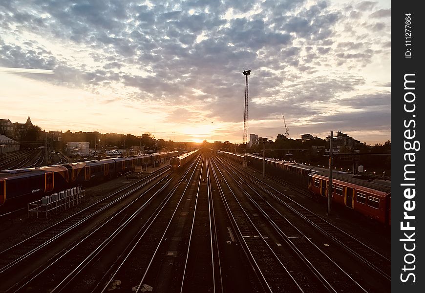 Landscape View of Railway Station during Sunrise