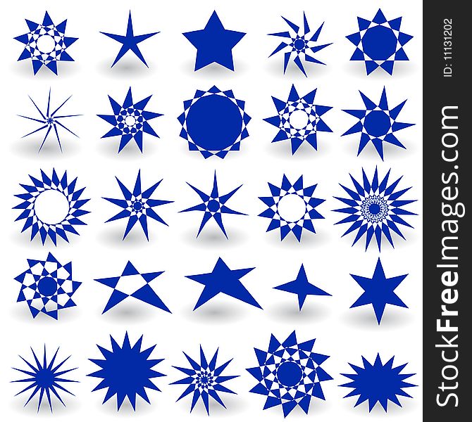 Collection of 25 blue stars, vector illustration. Collection of 25 blue stars, vector illustration.
