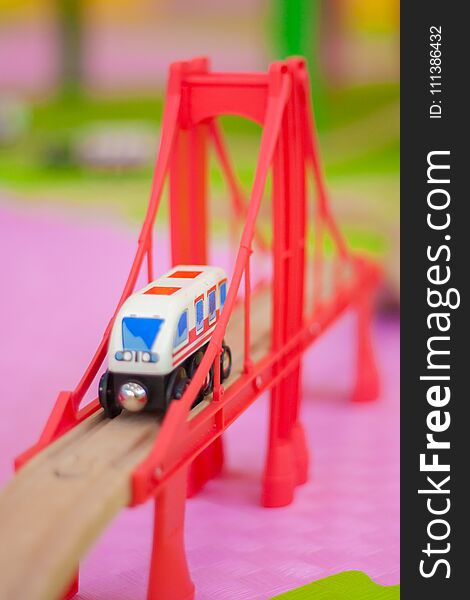 train on a toy bridge. children& x27;s games