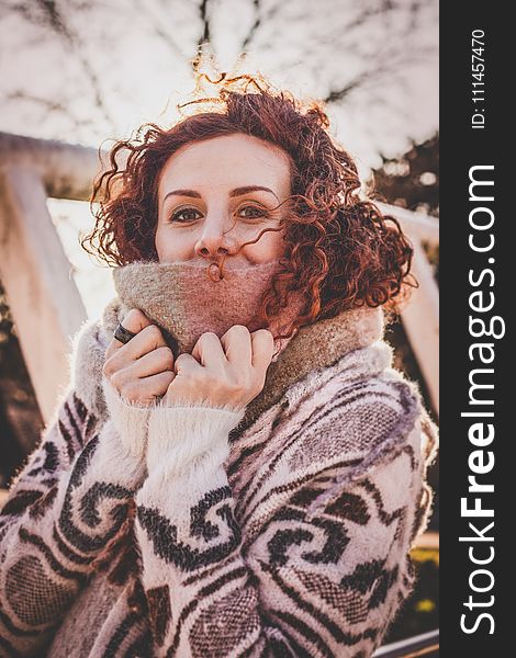 Woman Wearing Grey and Black Sweater Photo