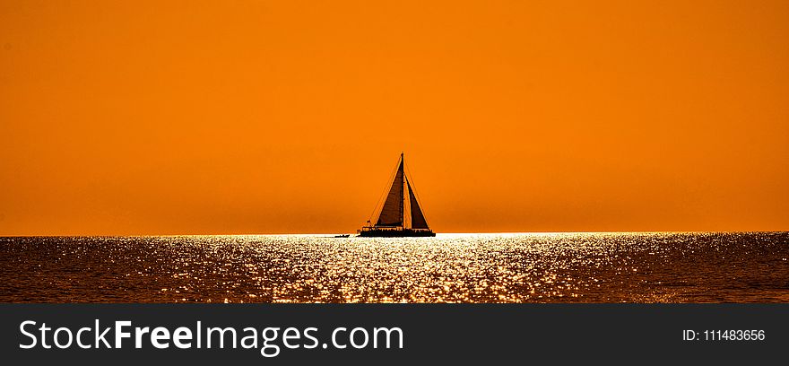 Horizon, Sky, Orange, Calm