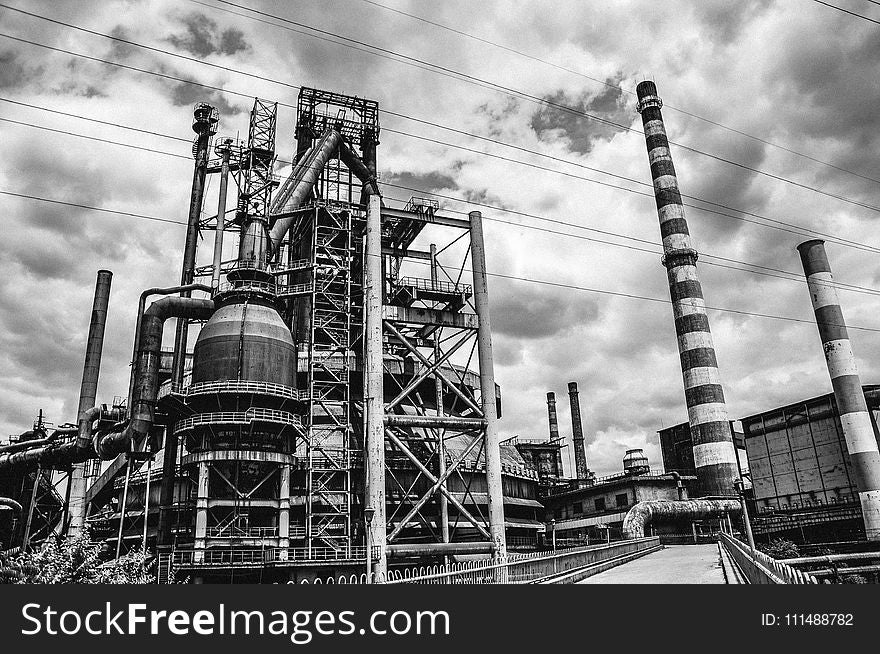 Industry, Black And White, Monochrome Photography, Factory