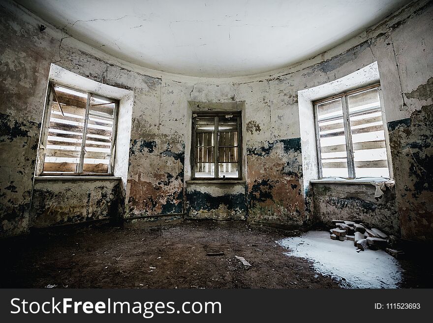 Old abandoned creepy manor house room