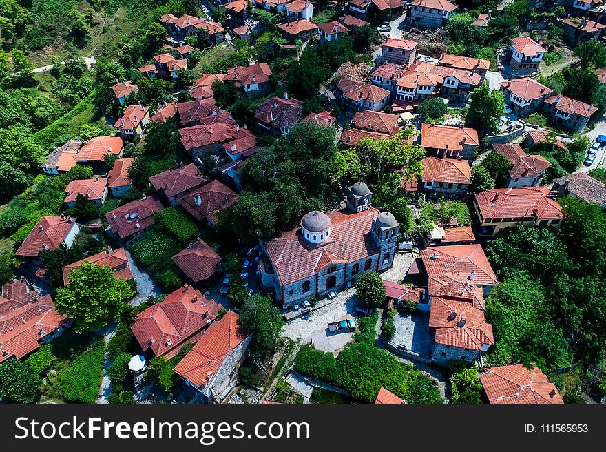 Aerial View Of Palaios Panteleimonas Is A Mountain Village, Northern Greece