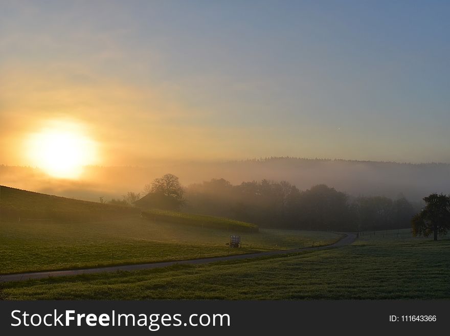 Sky, Field, Dawn, Morning