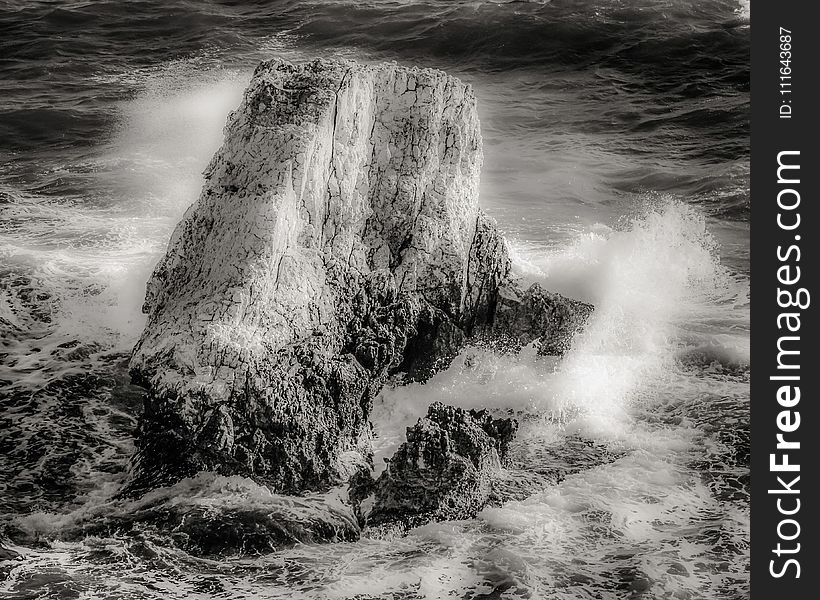 Water, Black And White, Monochrome Photography, Rock