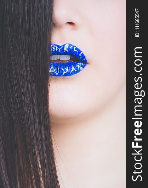 Woman With Blue And Gray Lipstick