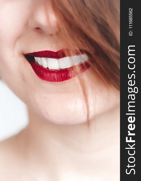 Close Up Photography of Woman With Red Lips