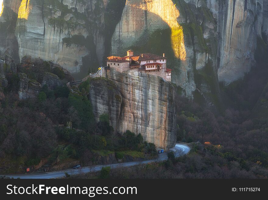 Monastery of Rousanou or St. Barbara Monastery at Meteora. Orthodox monasteries in Greece.