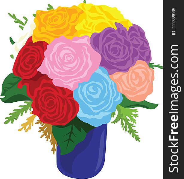Rose Bouquet Vase Vector Illustration