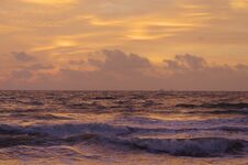 Sri-Lanka Beach. Red Sunset At The Ocean. Cloudy. Stock Photo