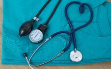 Medical Devices Stethoscope, Tonometer On Medical Uniform Stock Images