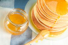 Close Up Of Stack Of Pancake With Honey And Butter Royalty Free Stock Photo