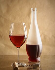 Still Life With Glass And Bottle Of Wine, Cheese And Grapes Royalty Free Stock Photography
