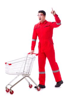 The Repairman With Shopping Cart In Industrial Procurement Concept Stock Photos