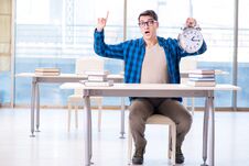 The Student Running Out Of Time To Prepare For Exam In College Royalty Free Stock Photos