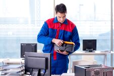 The Computer Repairman Specialist Repairing Computer Desktop Stock Images
