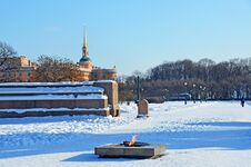 Russia, St. Petersburg, Eternal Flame On Marsovo Pole In Winter Stock Photo Russia, St. Petersburg, Eternal Flame On Marsovo Pole In Winter Stock Photo