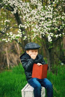 Boy On A Walk In The Garden In The Spring Stock Photography
