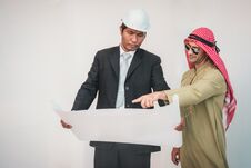 Arab Architects And Foreman Are Planning New Project Stock Photography