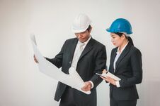 Foreman Architect Man And Woman Working. Teamwork Royalty Free Stock Photo Foreman Architect Man And Woman Working. Teamwork Royalty Free Stock Photo