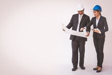 Foreman Architect Man And Woman Working. Teamwork Royalty Free Stock Image Foreman Architect Man And Woman Working. Teamwork Royalty Free Stock Image