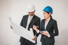 Foreman Architect Man And Woman Working. Teamwork Royalty Free Stock Photo Foreman Architect Man And Woman Working. Teamwork Royalty Free Stock Photo