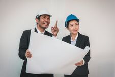 Foreman Architect Man And Woman Working. Teamwork Royalty Free Stock Photography Foreman Architect Man And Woman Working. Teamwork Royalty Free Stock Photography