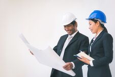 Foreman Architect Man And Woman Working. Teamwork Royalty Free Stock Photos