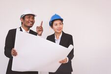 Foreman Architect Man And Woman Working. Royalty Free Stock Image Foreman Architect Man And Woman Working. Royalty Free Stock Image