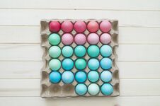 Easter.Pastel Colored Eggs.Spring Composition.Flat Ley. Stock Images