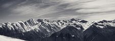 Panoramic View On Sunlight Snowy Mountains In Nice Morning Stock Images