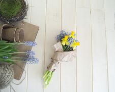 Children`s Hands Collect A Bouquet As A Gift. A Gift For Mom. Royalty Free Stock Image