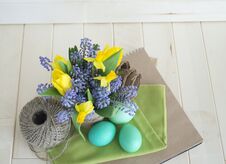 Bouquet Of Daffodils, Tulips And Muscari.Easter. Royalty Free Stock Image