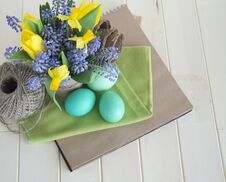 Bouquet Of Daffodils, Tulips And Muscari.Easter. Royalty Free Stock Photos