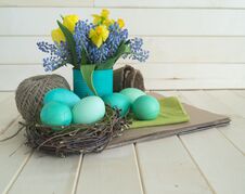 Bouquet Of Daffodils, Tulips And Muscari.Easter. Royalty Free Stock Image
